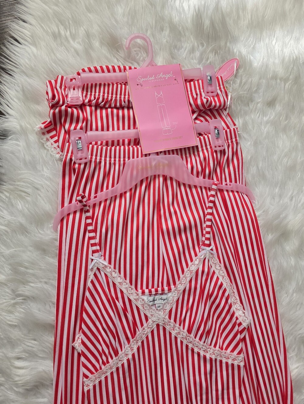 Women's Pink Striped Lace-Trim Pajama Set - Picture 2 of 4